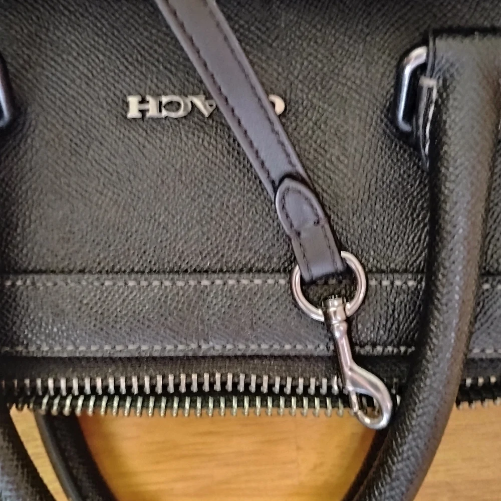 Coach Ethan Slim Pebbled Black Leather Briefcase with Shoulder Strap - Picture 12 of 16